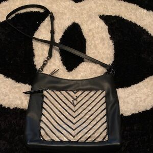 Vera Wang Black and Straw Chevron Women's Crossbody Bag